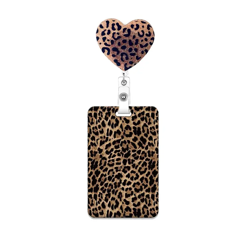 Leopard Print Badge Holder with with Alligator Clip, Retractable ID Badge Reel Set, Nursing Badge Reel, Rotating Clip, Medical Badge Holder for Nurses, Office Supplies for Workers, Gift for Students & Teachers