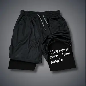 I Like Music more Than people - Unisex Shorts Oversized Double Layer Sports Shorts with Elastic Waistband , Funny Design