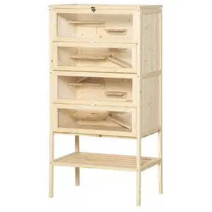 5-Tier Wooden Hamster Cage Mice Habitat Rat Habitat with Openable Top, Front Door and Storage Shelf