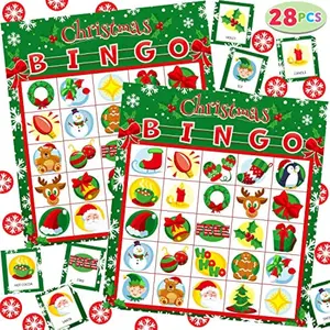 28 Players Christmas Bingo Cards (5x5) for Kids Xmas Party Supplies Goodies Games, Kids School Classroom Goody Gift Filler Stuffers, Indoor Family Activities (Christmas)