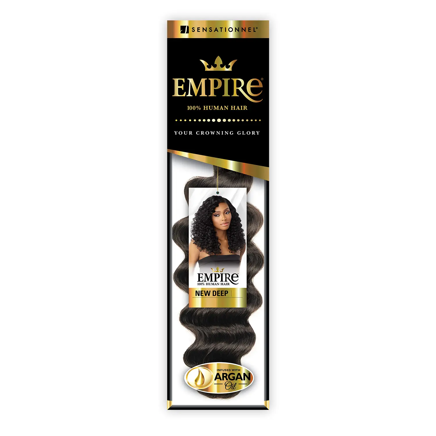Sensationnel Empire New Deep Hair Weave Bundles, 100% Human Hair with Long Lasting Curls, Argan Oil Infused, Tangle-Free (10-18 Inch), Hair Bundles