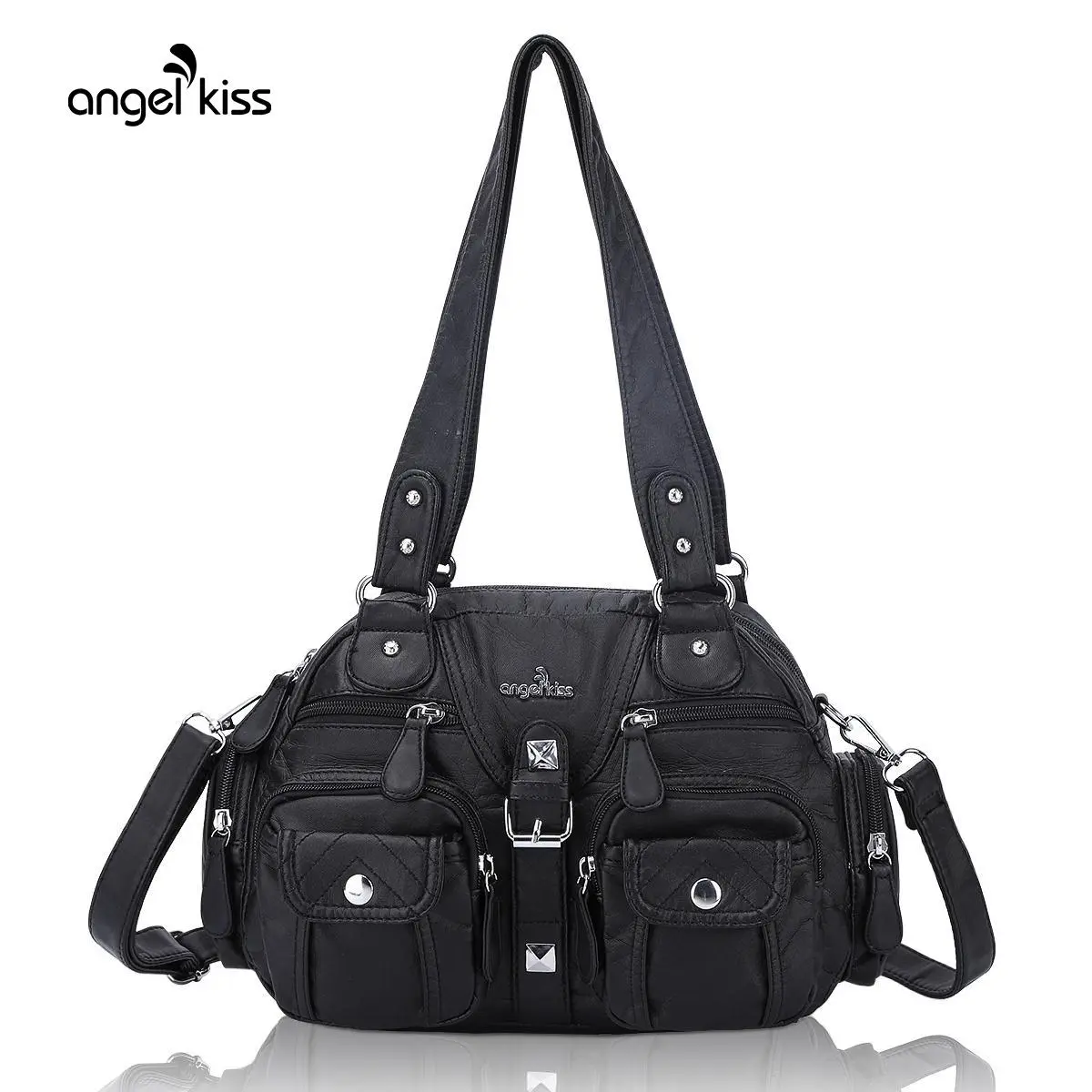 Angel Kiss Women's Soft Leather Multipocket Hobo Crossbody Messenger Bag - Removable, Adjustable Strap Chic Casual Shoulder Bag, Everyday Purse summerwins