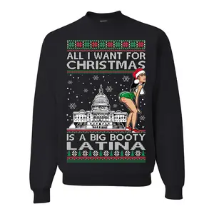 AOC All I Want For Christmas Is A Big Booty Latina Ugly Christmas Sweater Unisex Crewneck Graphic Sweatshirt