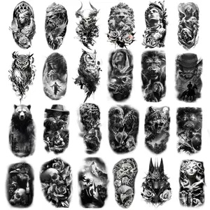 24 Sheets 8-Inch Temporary Tattoos Fake Tattoos Temporary Tattoos Adult Tatuajes Temporales Para Hombres 3D Halloween Style Lion Tiger Skull Jesus Angel Cowboy Mythology