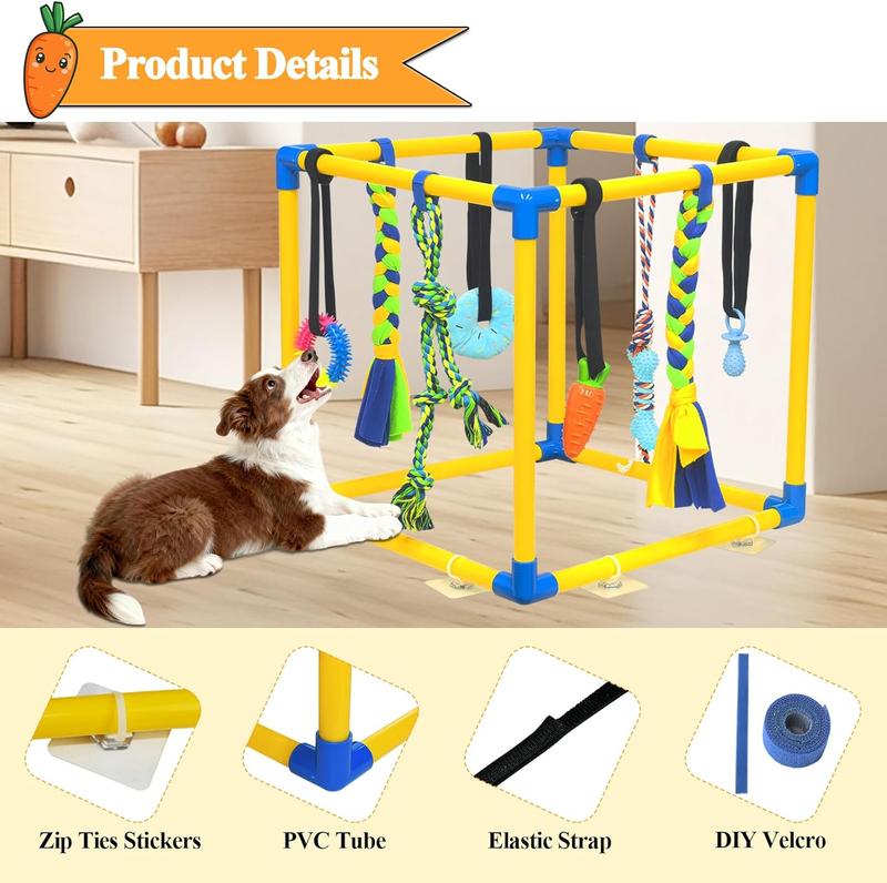Puppy Play Gym with 8 Hanging Toys for Teething &Chewing, Interactive Activity Center for Small Dogs to Relieve Boredom & Anxiety, Indoor Enrichment Toys to Keep Them Busy