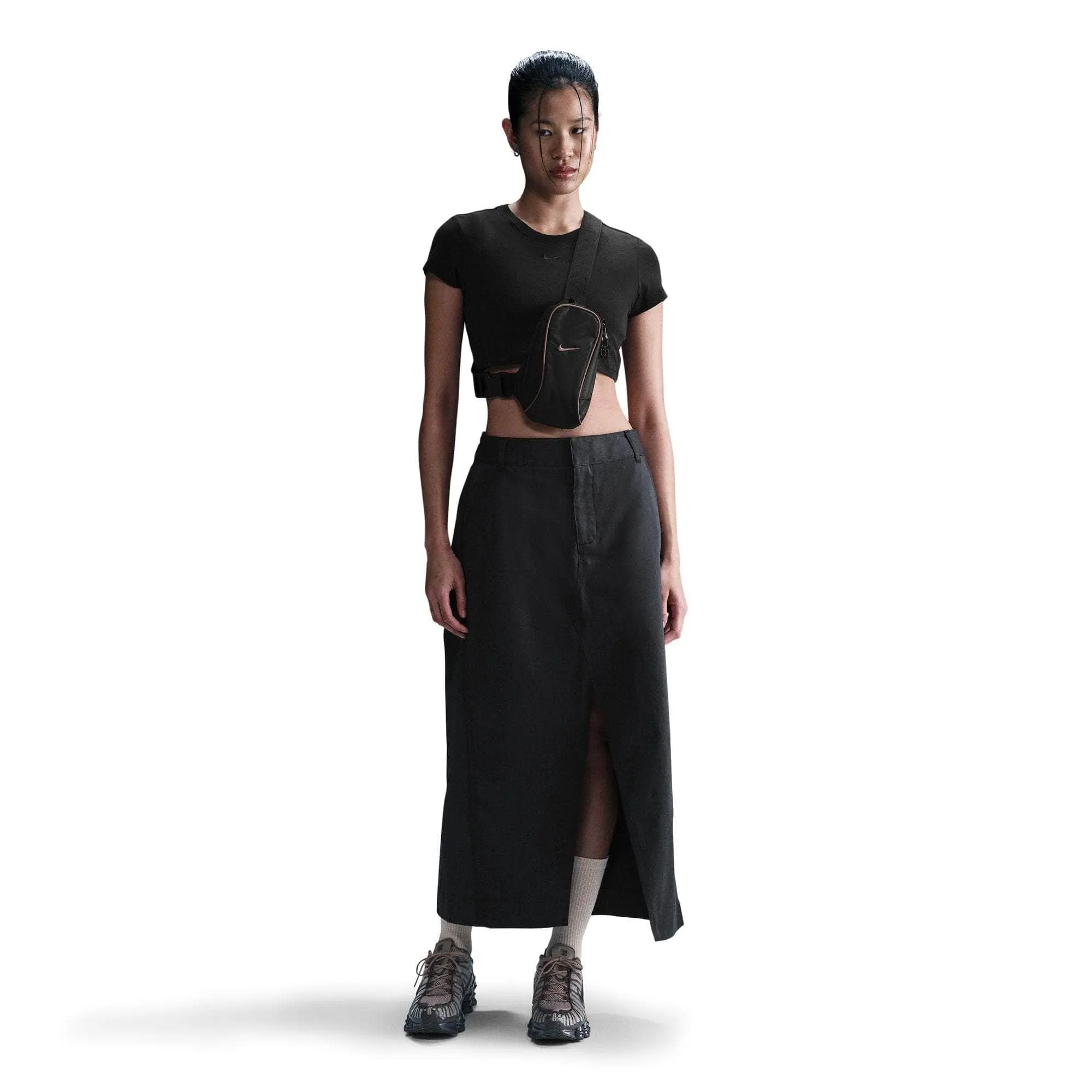 Women's Nike Sportswear Reversible Cotton Skort - Black/Black, Elastic Waistband, Hidden Front Zipper, Belt Loops, 2% Elastane, Comfortable Stretch, Twill Fabric, Style HQ8022-010, Sporty Chic, Tennis Skirt, Reversible Cotton Skorts, Female