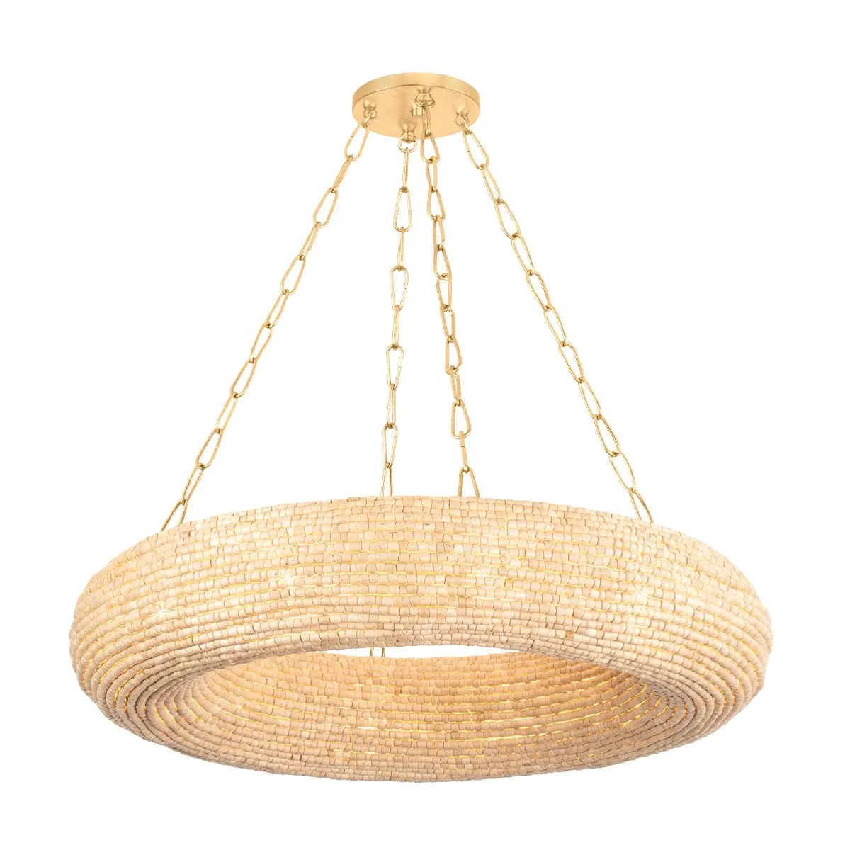 Lure Chandelier with Handmade Wood Beads and Vintage Gold Leaf Chains - Coastal Elegance Decor