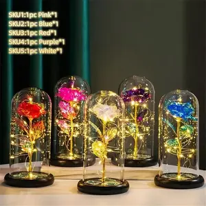 Artificial Eternal Rose with Light, Decorative Led Light, Atmosphere Lighting, 1 Count Luminous Flower in Plastic Cover, Creative Gift for Women, Birthday Gift, Party Decoration Supplies