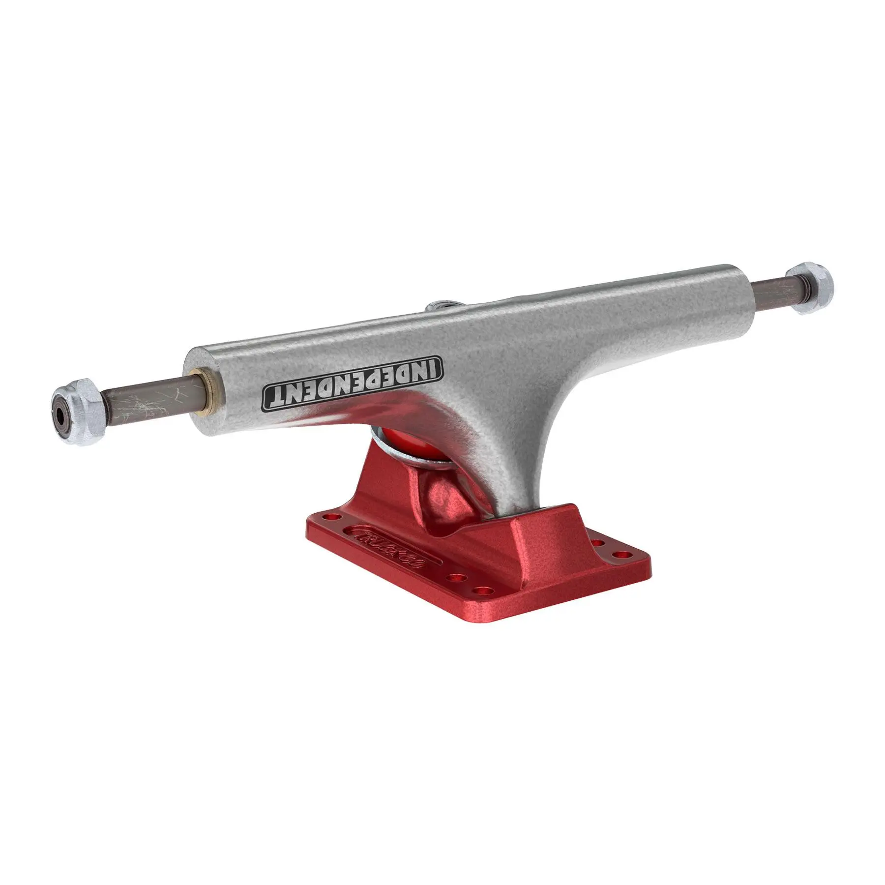 Stage 4 Hollow Skateboard Truck, A356 T6 Aluminum - 55mm Tall with 6-Hole Baseplate & 90a Cushions, 7% Lighter, Silver & Red Anodized Finish, A356 T6 Heat-Treated Aluminum, Best Grind Feel, Chromoly Steel, Guaranteed For Life, Stable, Grinding