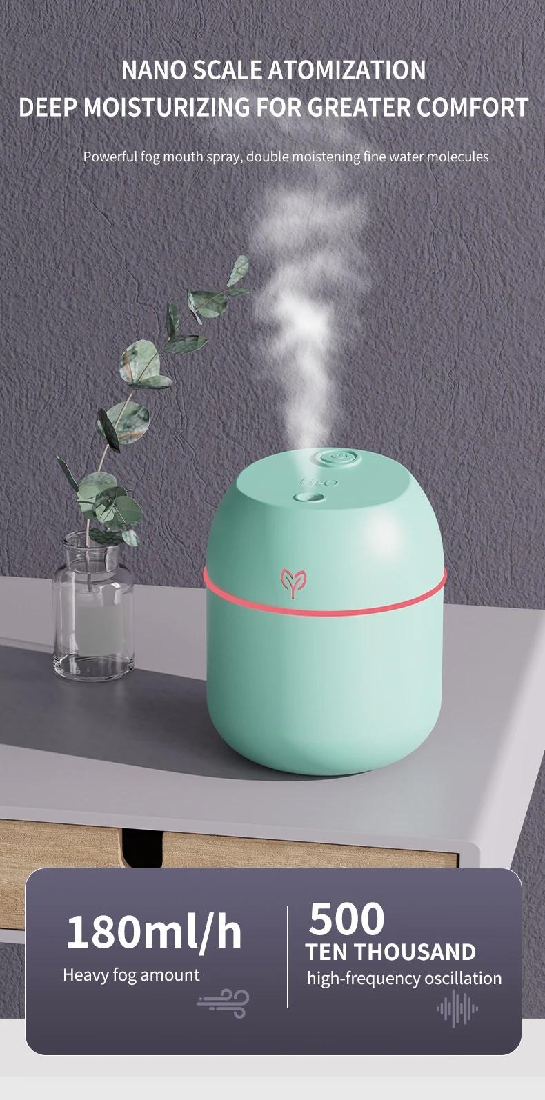220ml Compact Shape Cooling Mist Humidifier - Corded USB A Plug, Flexible Portable, Adult Unisex Aromatherapy Sleep Aid, Essential Oil Diffuser, No-Battery Required, 6H Continuous Mode, Effective Mist Atomizer for Indoor Use (Home Supplies, Party Gift), C