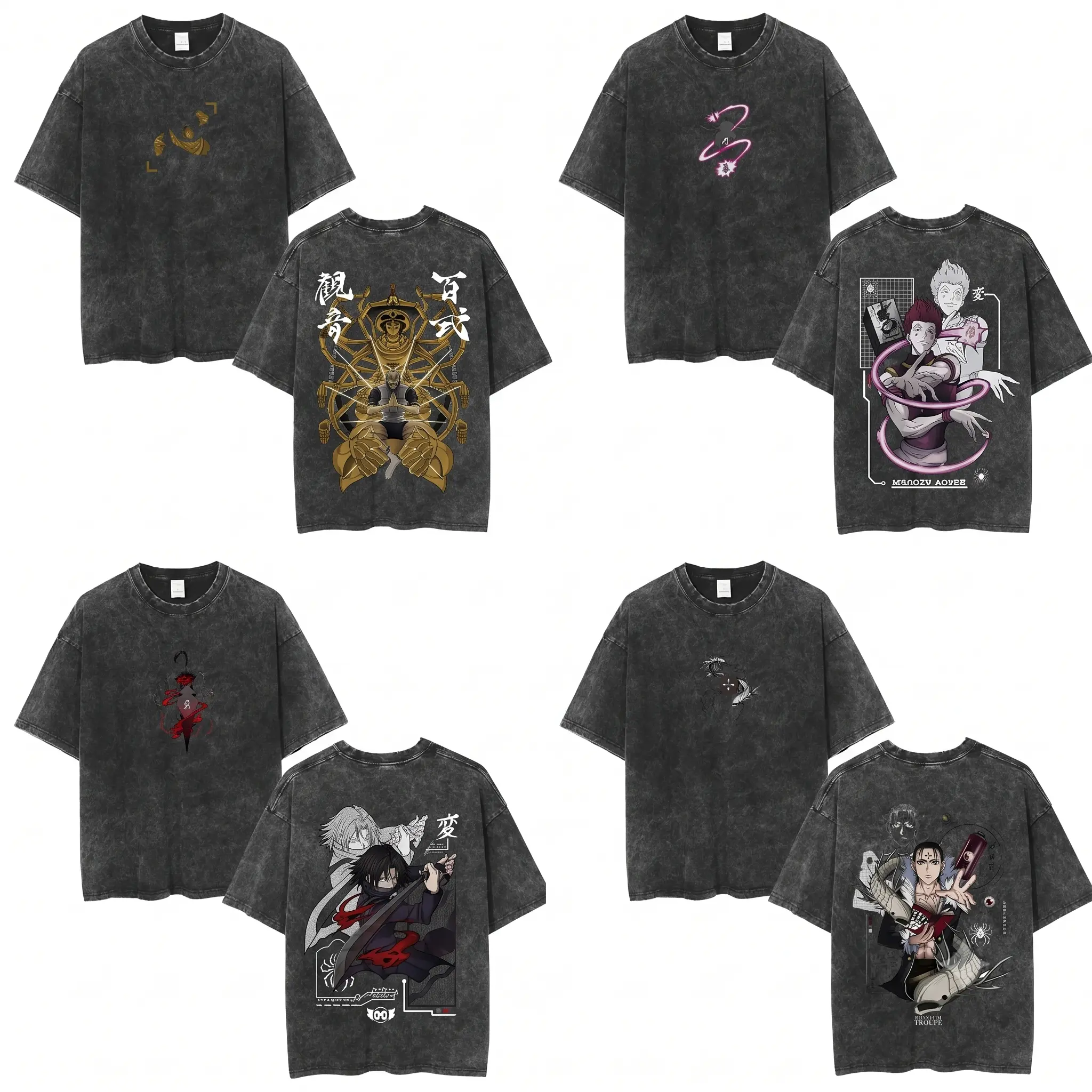 Hunter x Hunter Shirt, Hisoka Chrollo Netero Feitan Phantom Troupe fashion wear Oversized Tshirt, Vintage Anime Graphic Tee, Acid Wash Streetwear, Netero 100-Type Guanyin Hisoka Bungee Gum Feitan Chrollo Lucilfer Bandit