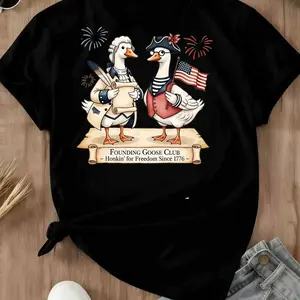 "Founding Goose Club Honkin' For Freedom Since 1776" T-Shirt, Funny Patriotic Goose Graphic Tee, Novelty Animal Humor Top, 4th Of July Gift, Casual Unisex Streetwear