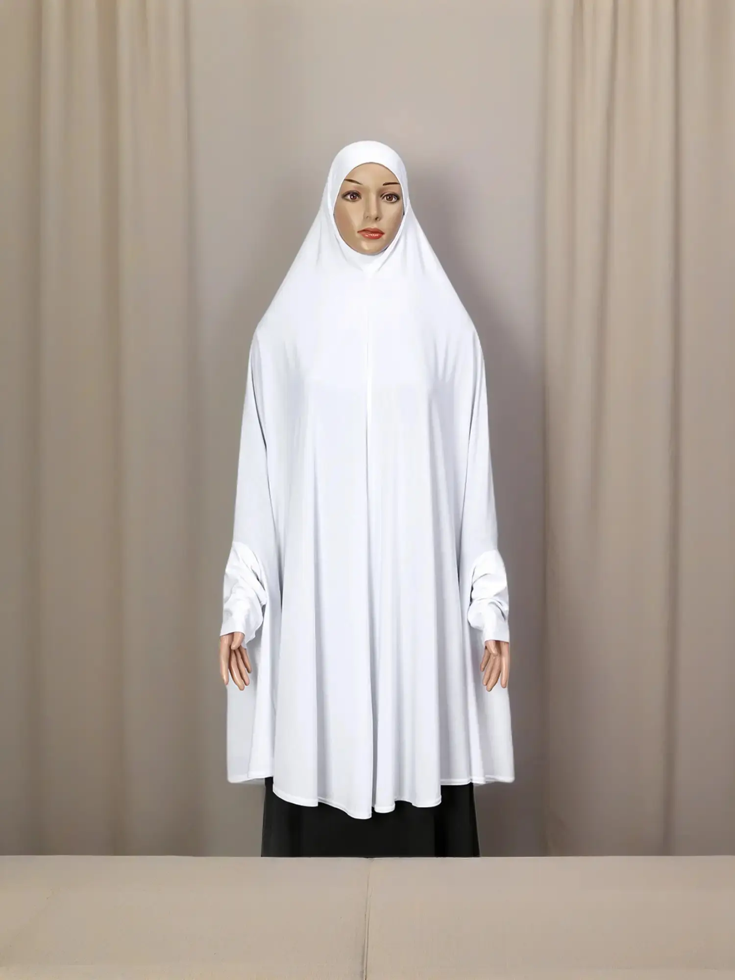 New double-layer large headscarf with sleeves, women's solid-color long turban hijab For Muslim, simple, Chic and versatile style, Modesty