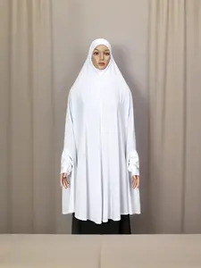 New double-layer large headscarf with sleeves, women's solid-color long hijab, simple and versatile style