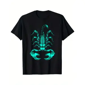 100% Cotton Scorpion Pattern T-Shirt - Breathable and Soft, Suitable for Casual Wear and Gifting, Machine Washable, Black, Sizes S-XXXL, Perfect for Christmas, Ideal for Thanksgiving graphic tees comfort wear Men's T-Shirts classic cotton tee fun shirts