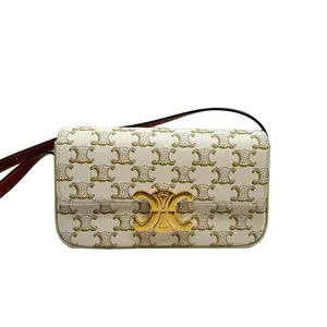 Pre-owned Celine Calfskin Shoulder Bags Fashion teen triomphe shoulder bag pvc white CEPVCW