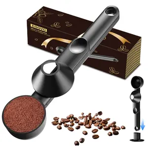 Coffee Scoop with Funnel for Reusable K Cup Refillable Coffee Pods, 2 TBSP Mess-Free Measuring Spoon with Sliding Leveler, Ideal for Ground Coffee, Protein Powder & Tea (1-Pack)