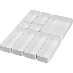9 Pcs Stackable Drawer Organizer Trays Set, Multifunctional Stackable Storage Trays for Vanity, Bathroom, Kitchen, Desk Drawer Organizer Office. Plastic Drawer Organizers Available in 5 Colours, White CHANCETSUI