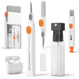 20-in-1 AirPod Cleaner Kit Pro 4 3 2 1 Multifunction Cleaning Tool for Headphones Earbuds Phone Laptop Keyboard Screen Metal Tip Soft Brush Flocking Sponge 15ml Spray Cloth Putty