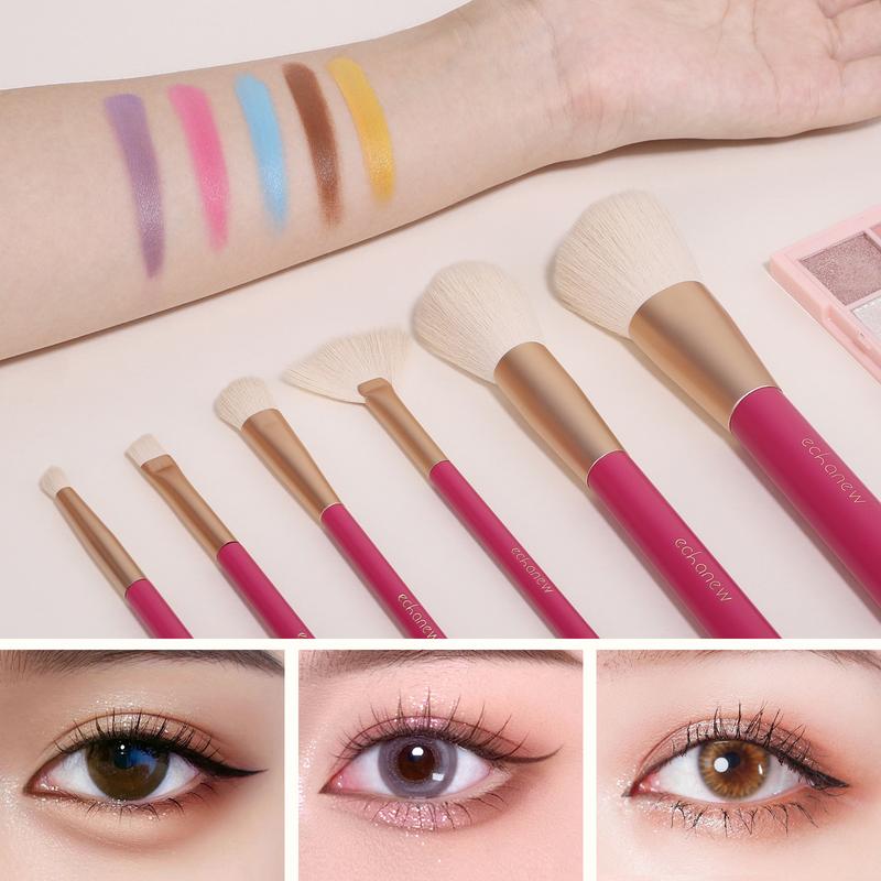 ECHANEW Professional Soft Makeup Brush Kit, With Pink Plush Makeup Bag, 10 pcs/set Fixed Makeup Brush, Comfortable Grip, Suitable For Women And Girl Makeup Tools