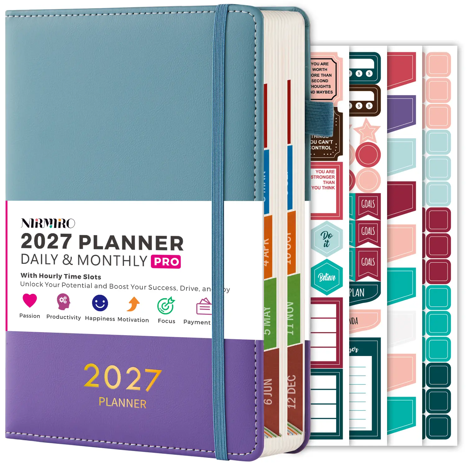 2027 Planner/Calendar, Jan.-Dec. 2027 Daily and Monthly Calendar Book, with Hourly Schedules, 4 Planning Stickers, 5.7" X 8.4", PU Leather Cover, Appointment Book for Work Home School Supplies