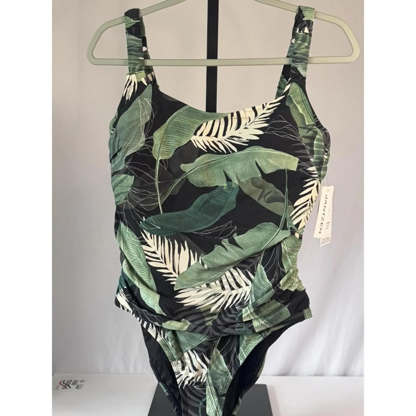 Jantzen Green Black White Leaf Print Swimsuit Size 14 $30