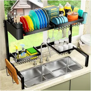[New Offer] 4-Basket Sink Over Drain Rack, Extendable Large Capacity Sink Rack, Metal Drain Rack, Space-Saving, Suitable for Most Sinks ( 24.8inch - 35.4inch )