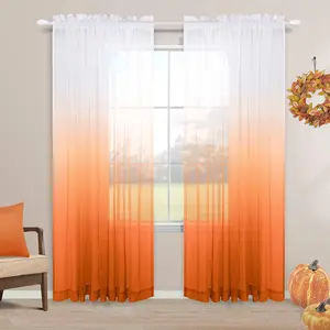 Orange Curtains 84 Inch Length for Bedroom Set 2 Panels Rod Pocket Long Window Drape Ombre Sheer Halloween Fall Curtains for Living Room Dining Kitchen  Boys Bedroom Autumn Decor,Orange and White