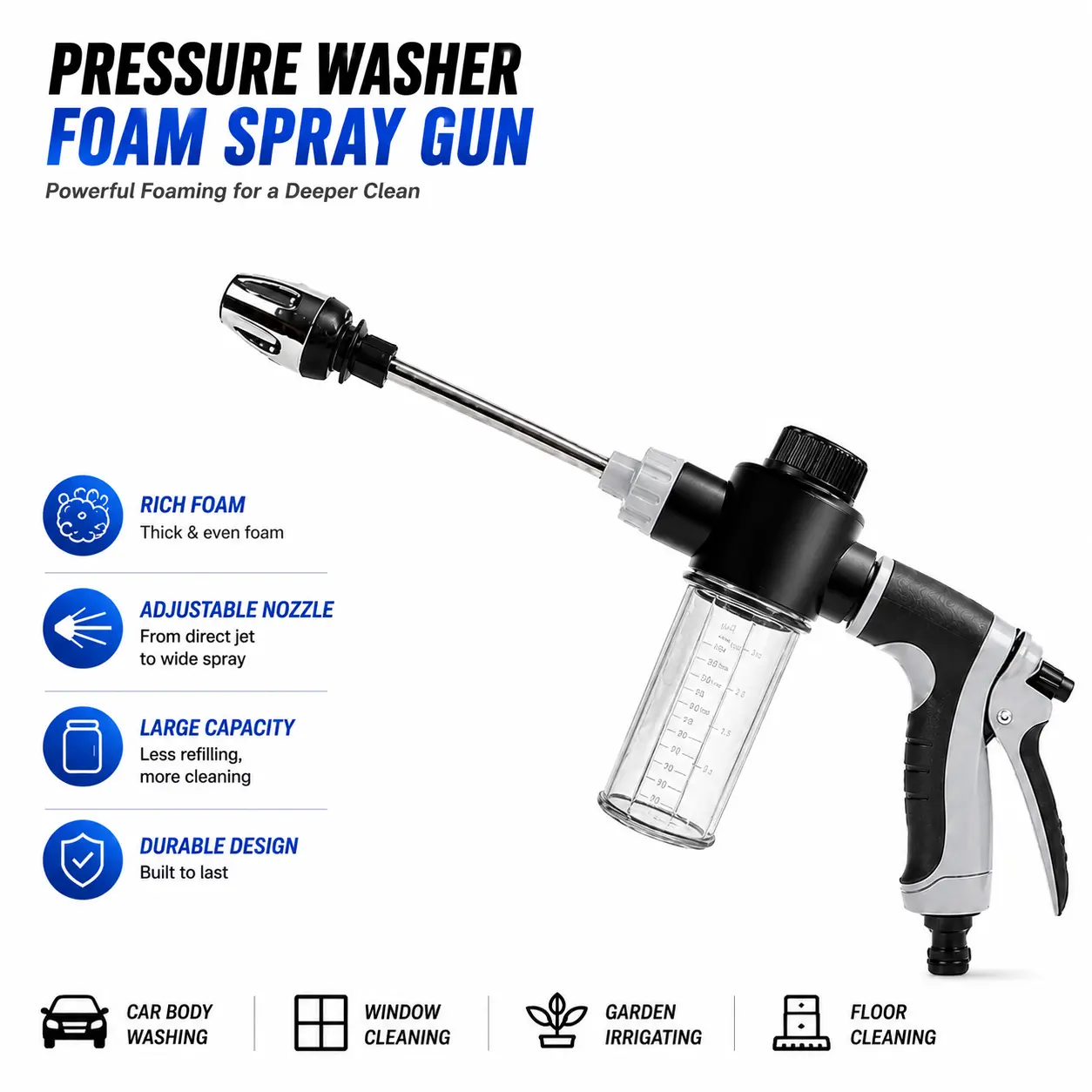 High Pressure Hose Nozzle Car Wash Foam Gun – Foam Cannon for Hose, Garden Hose Foam Cannon, Car Wash Sprayer, Car Soap Foam Sprayer, Car Wash Soap Sprayer, Carwash Spray Gun, Water Hose Nozzle, Spray Nozzle for Hose Outdoor Cleaning