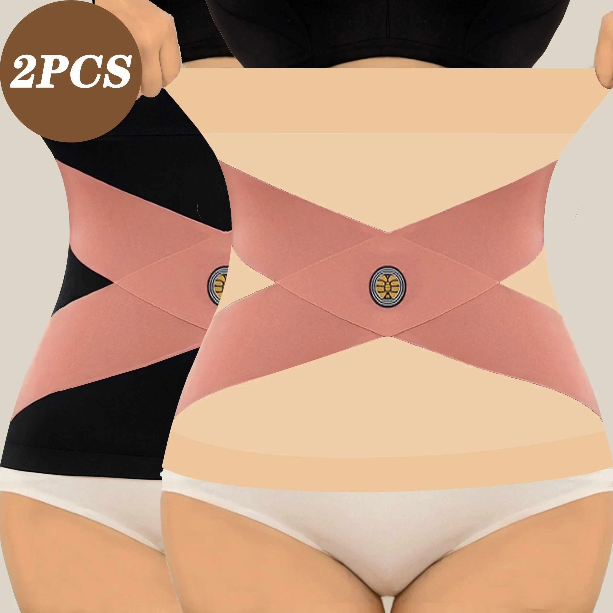 2Pack Abdomen Waist Training Belt Women's Seamless Trainer High Elasticity Shapewear Basic Black + Apricot Corset Simple enhance self-confidence postpartum girdle c-section recovery slim body