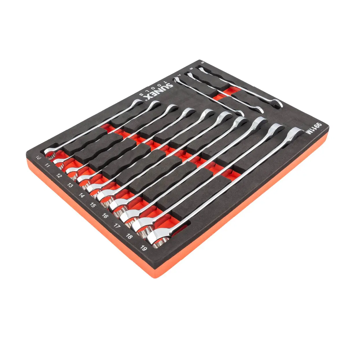 Sunex SUN9911M 7 mm-19 mm V-groove Metric Wrench Set in Eva Foam, 13 Piece