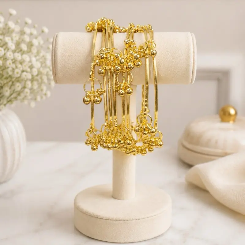 8 Pcs Gold Finish Ghungroo Bangles -Size 2.8