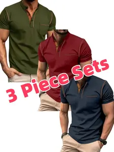 Men's Polo Shirts Set, 3-Piece Short Sleeve Golf & Tennis Tees, Golfing Shirt, Slim-Fit Design for Casual Outdoors, Stylish Sportswear, Golf Casual Style