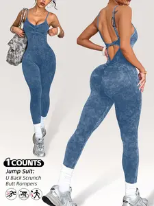 Women's Washable Soft Sandblasted Jumpsuit, Round Neck Pullover Twisted Buckle Knit Romper/tank Top, Sleeveless, Casual One-Piece