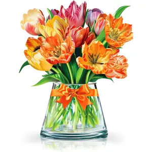 Paper Pop-Up Flower Card, Harmony Tulips, Forever Flowers Bouquet 3D Popup Greeting Cards, Blank Note Envelope, Birthday Gift Cards, Mother's Day, Holiday Decorations