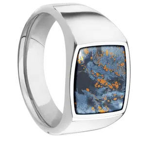 Medium Cushion signet ring (14x14mm) in Palladium Silver, with a Wide style band, a Pietersite inlay.