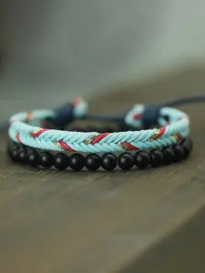 Bohemian Two-Tone Braided Rope Bracelet Set for Men, Matte Stone Friendship Handmade Wristband, Ethnic Style Jewelry, 2 Pieces/set, Bangles Bracelets Set