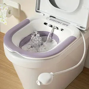 Foldable Sitz Bath for Hemorrhoids, Postpartum Care Essentials, Folding Design with Flushing Hose, Drainage Hole, Wider Seat Area, Deeper Bowl