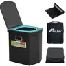 Ann Katy Upgrade XL Foldable Portable Toilet for Adults - 440 lbs Capacity Camping Gear, Travel Accessories, Compact Size, Skin-Friendly Soft Leather & Density Board Lid, Outdoor Camping Essential