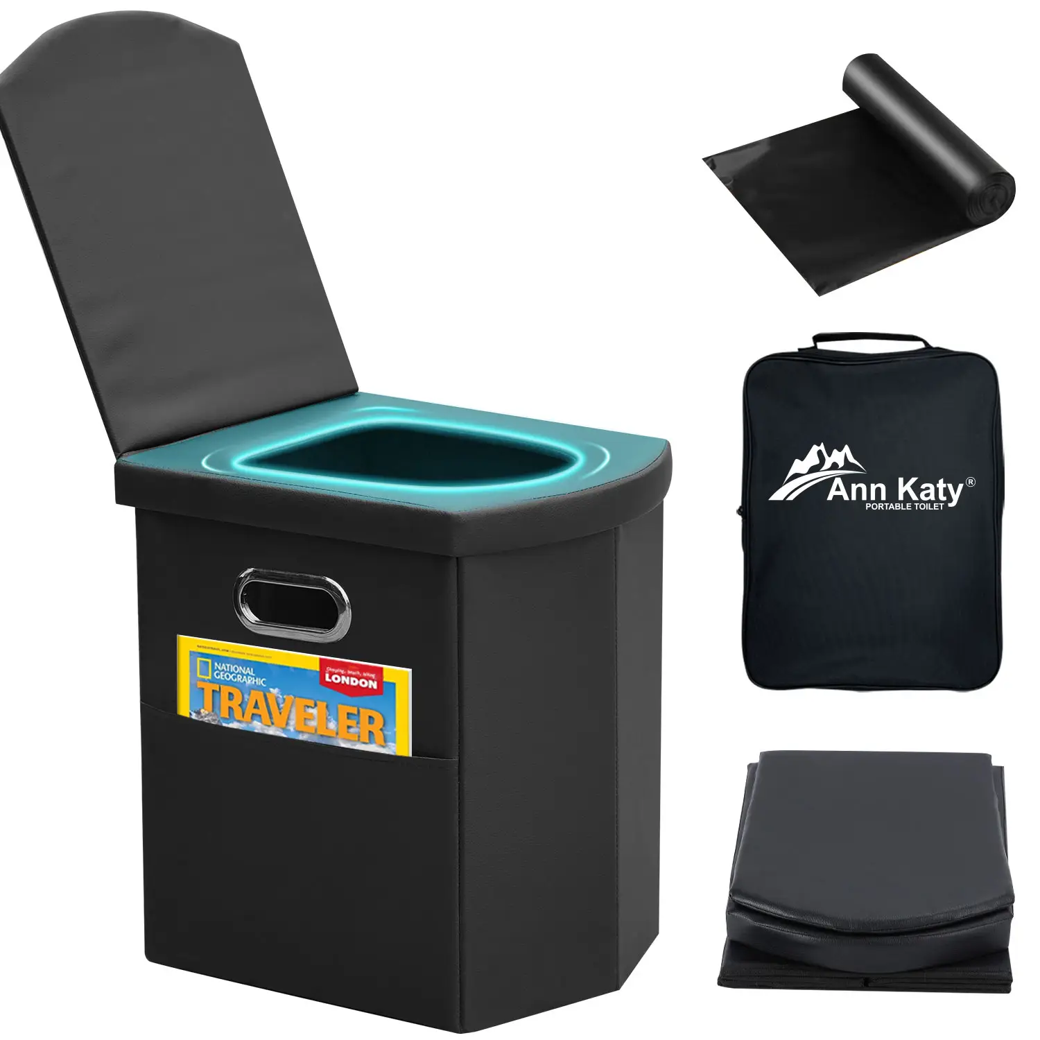 Ann Katy Upgrade XL Portable Toilet for Adults, Extra Large Portable Travel Floding Toilet, Camping Tall Toilets with Lid for Adults and Kids Compact