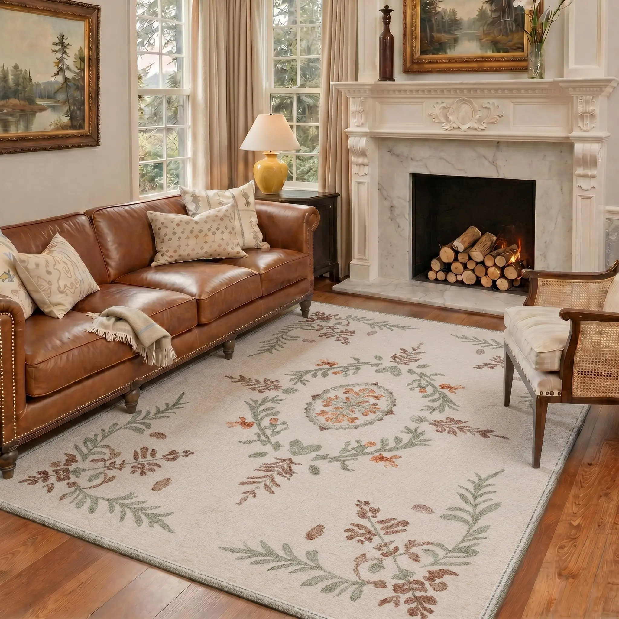 【Deals For You Days】GENIMO Home Rug Machine Washable Non Slip Area Carpet Pet Friendly Soft Floor Covering for Living Room Bedroom Kitchen Low Maintenance,ARP5777-OCHRE VINE