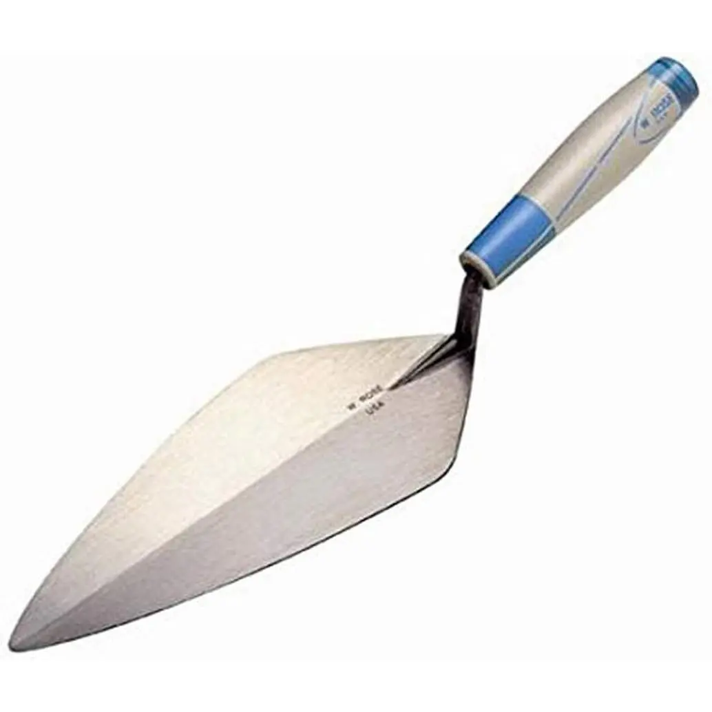 RO116-13SH Narrow London Brick Trowel with W. Rose Design, ProForm Soft Handle, Standard Shank - 13-Inch, for Brick Projects, General Masonry, Veneering Projects, Diamond-Heeled Blade, Narrow Size