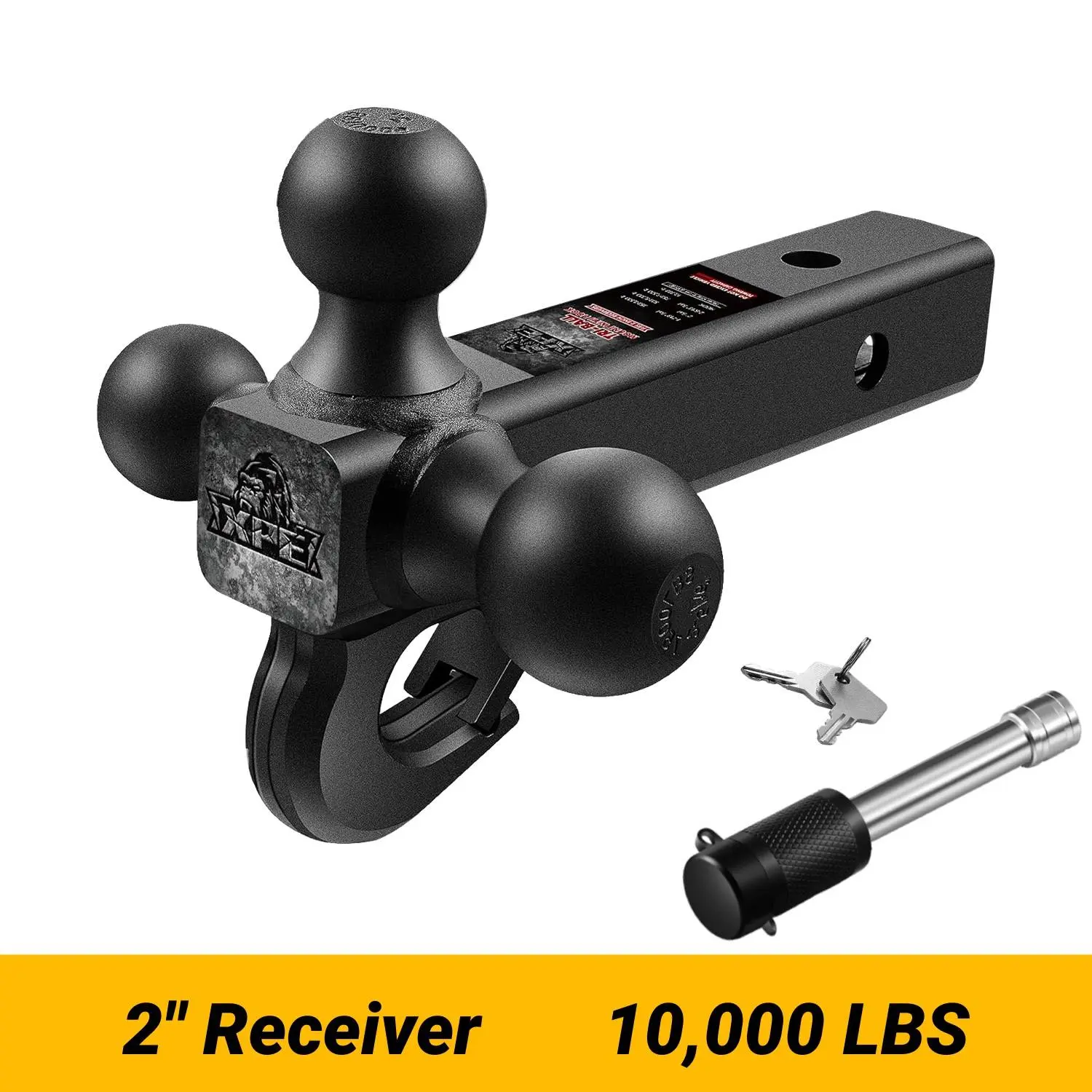 XPE Heavy-Duty 3-in-1 Tri-Ball Trailer Hitch - 2-Inch Receiver Mount with Tow Hook, Free Lock, Multiple Sizes