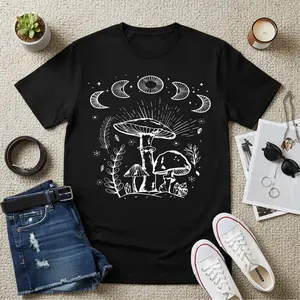 Stars  Mushrooms Women Casual Short Sleeve Crew Neck Shirts Round Neck Fashion Casual  Graphic Tee, Women's  Spring  Holida Top