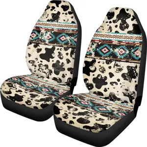 Aztec Cow Print Car Seat Covers for Women & Man Universal Front Seat Covers for Cars SUV Sedan Vehicle Seat Protector Car Seat Cover Set of 2