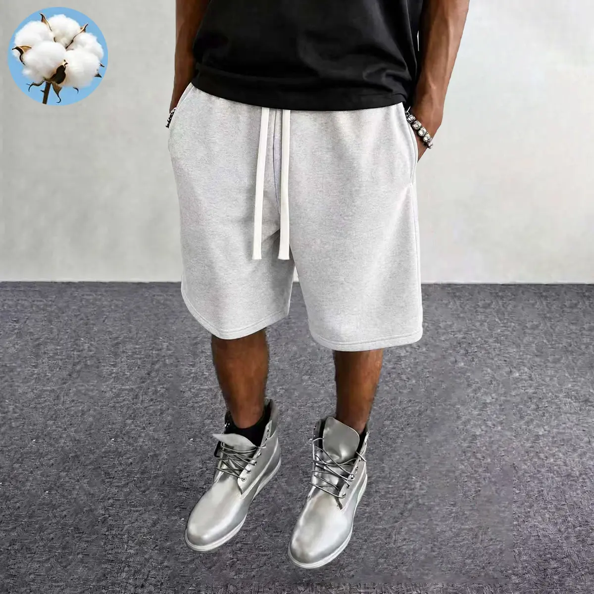 Men's Cotton Casual Shorts, Athletic Fit Solid Color Outdoor Active Clothing, Breathable with Drawstring Waist S M, Mens Clothing, Daily Commuting, Adjustable Strap