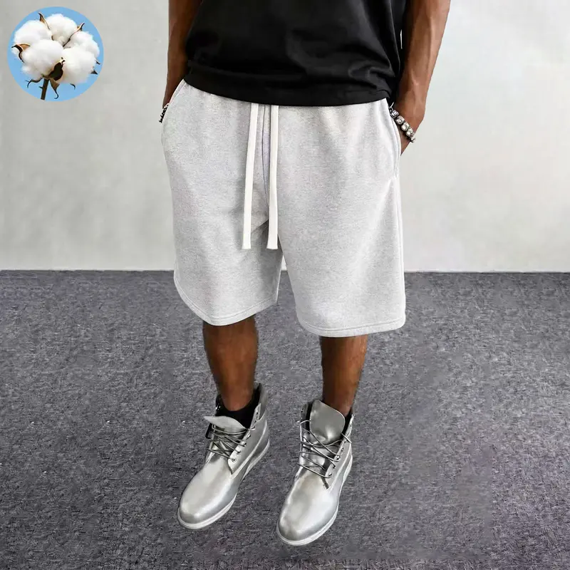Men's Basic Plain Cotton Mid-Waist Shorts - Lightweight, Soft Stretchy, Breathable, Adjustable Strap Drawstring Waist, Unisex Athletic Fit Menswear Bottoms for Daily Commuting, Casual Wear