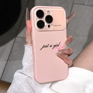 Personalized Simple Letter &Pink Bow Slogan Dopamine Ins Style Solid Color Phone Case with Ultra Skin friendly Touch, All Inclusive Lens Phone Case Suitable for iPhone 17 16 15 14 13 12 Pro Max Air