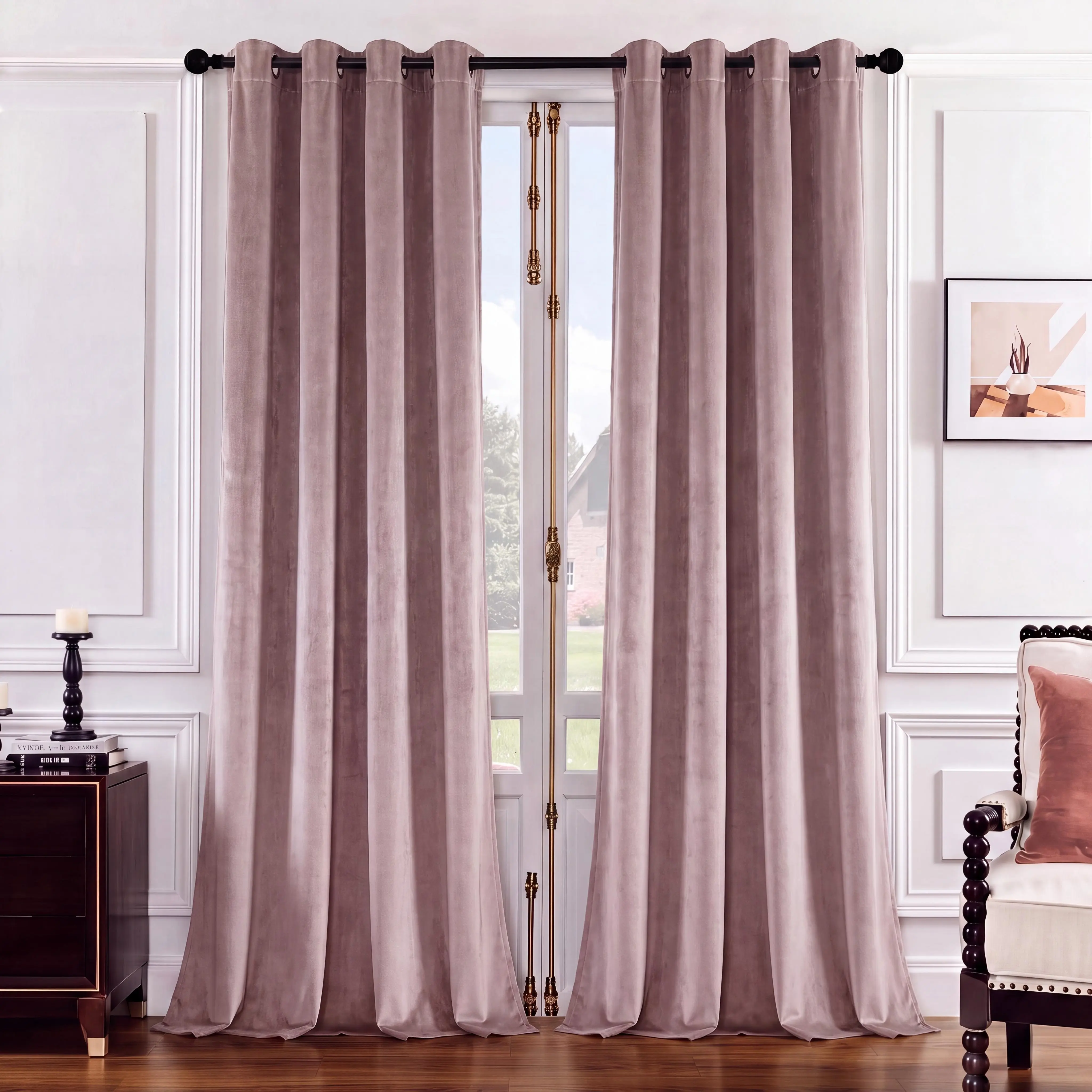 2 Pcs 52x95 inch Grommet Curtains, Solid Color Dutch Velvet Cozy Window Drapes, Soft Luxurious Home Decoration Curtains for Bedroom, Living Room FT2608, Home Decoration Curtain