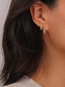 Carovo 14k Gold Plated Earrings Set, Diamond Cubic Zirconia, Thick Small Ear Cuffs, Women's Gold Jewelry, Spring Statement